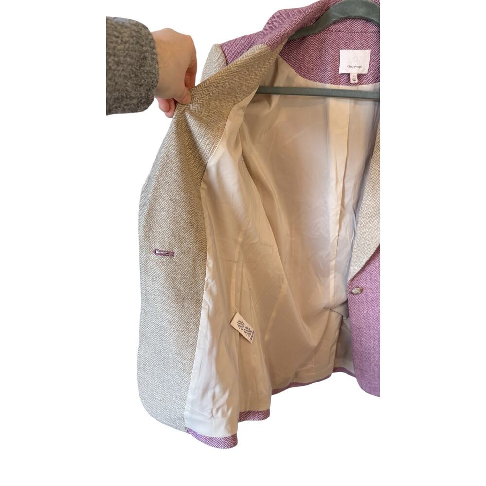 CINQ A SEPT Lana Blazer in Canyon Rose & Light Acorn Wool Blend Herringbone Sz 2 - Picture 11 of 14